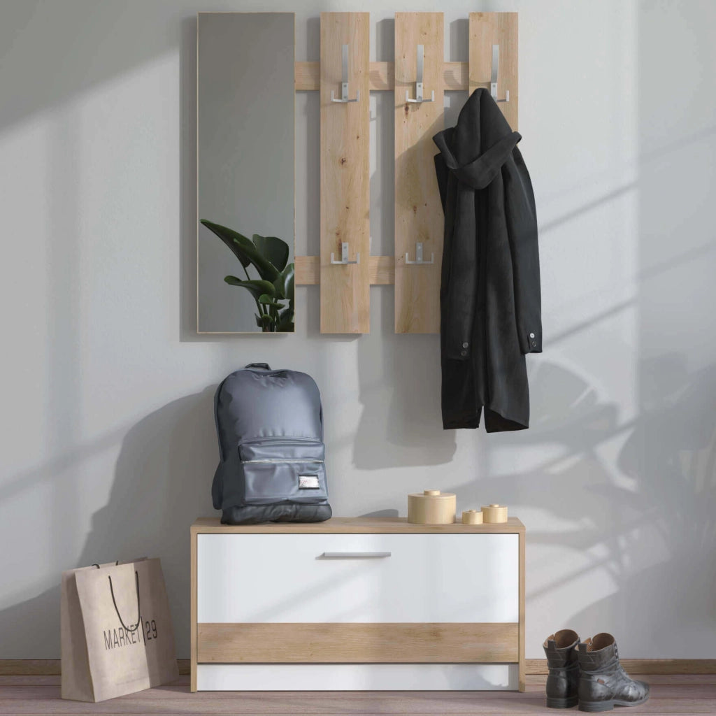 Mobile ingresso appendiabiti moderno con specchio e scarpiera - WOODWAVE