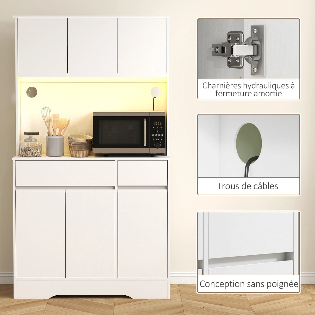 Credenza da cucina ¨C zephmum ¨C bianco, legno, 6 ante, 2 cassetti, luce LED