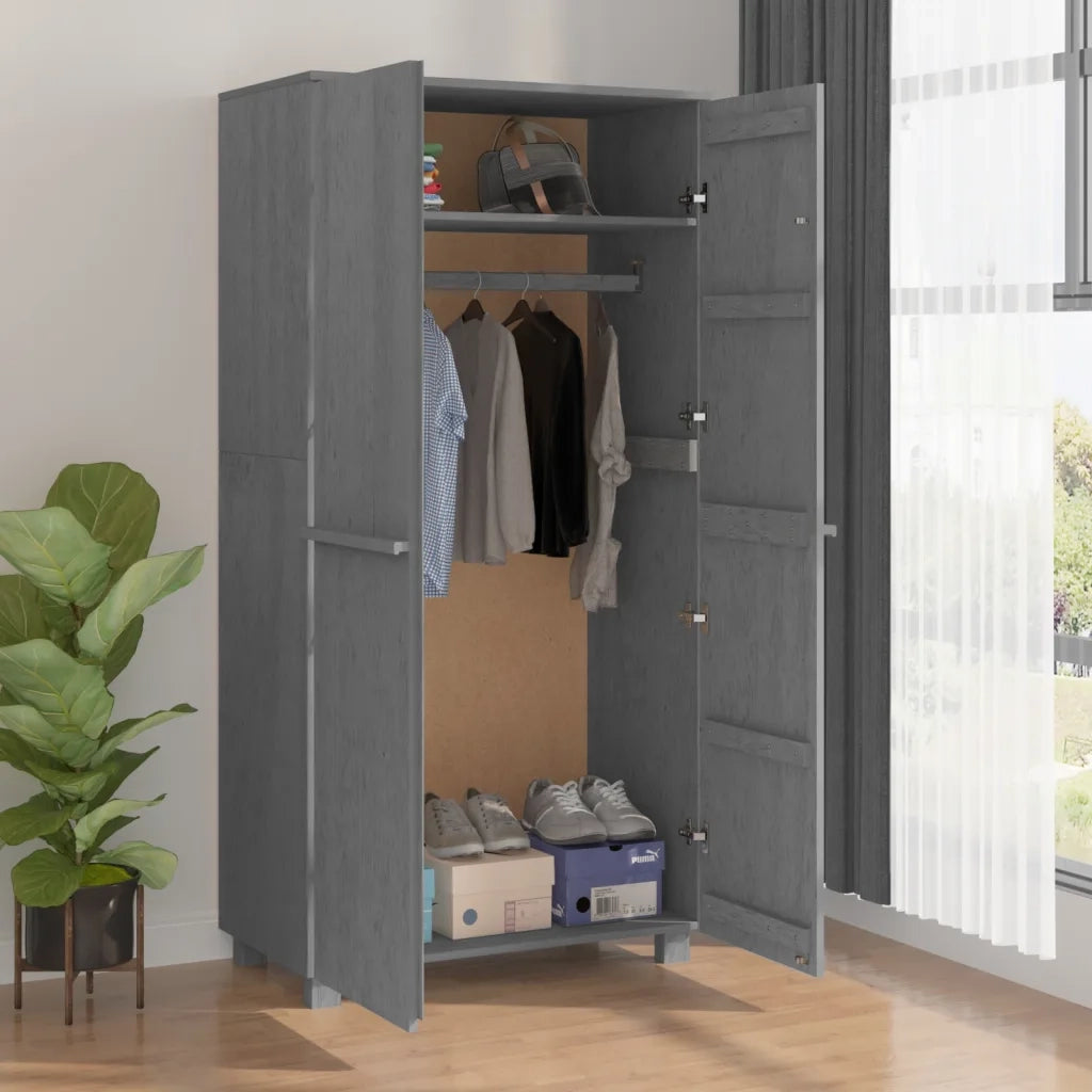 Armadio Grigio Scuro 89x50x180 cm in Legno Massello di Pino cod mxl 66046