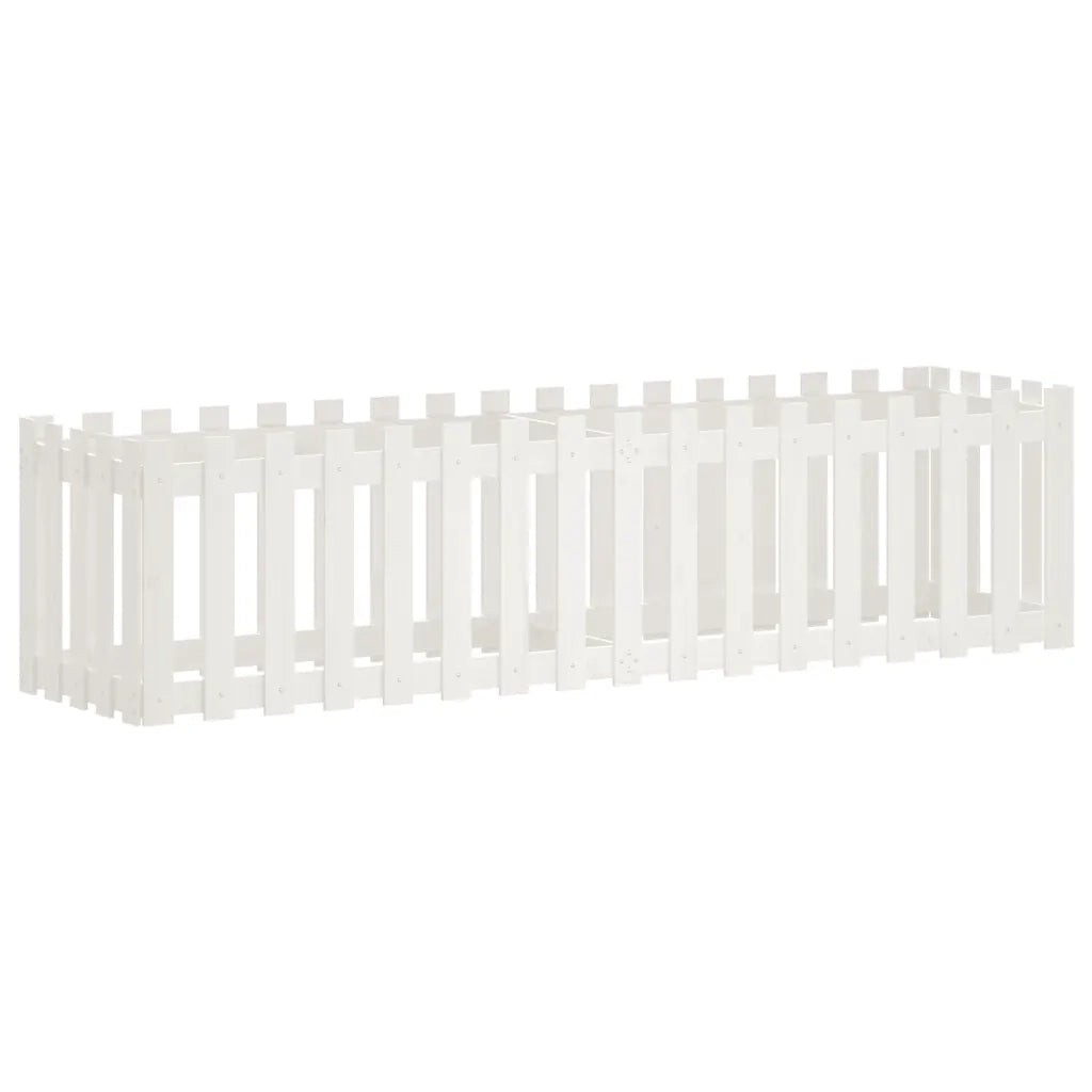 Fioriera Giardino a Recinzione-Vaso con Ringhiera-Contenitore per Piante Bianca 200x50x50cm Massello Pino