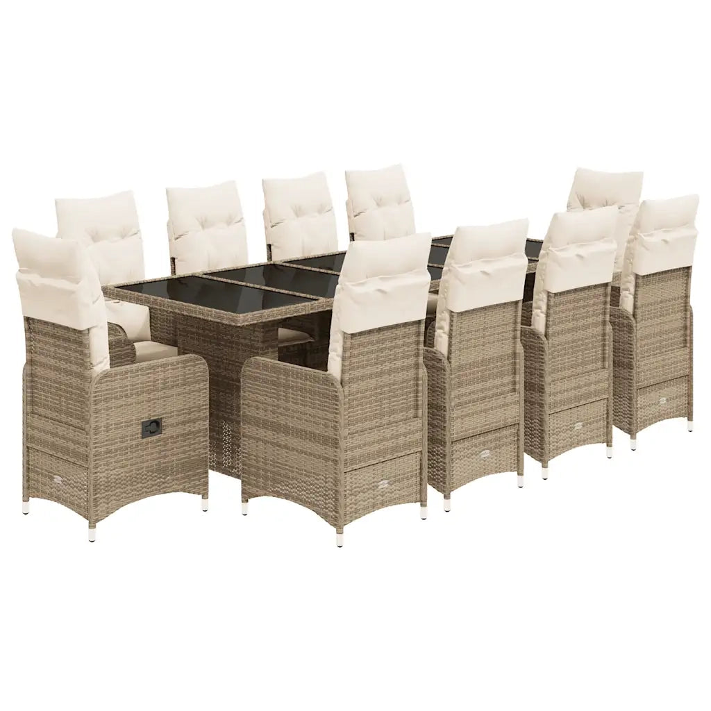 Set BistrÃ² da Giardino 11 pz con Cuscini in Polyrattan Beige