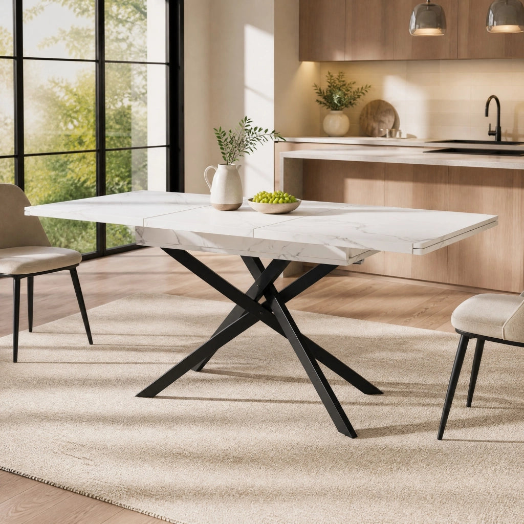 TAVOLO DA PRANZO ALLUNGABILE 120-160x80x76,5 cm MDF Bianco e Nero