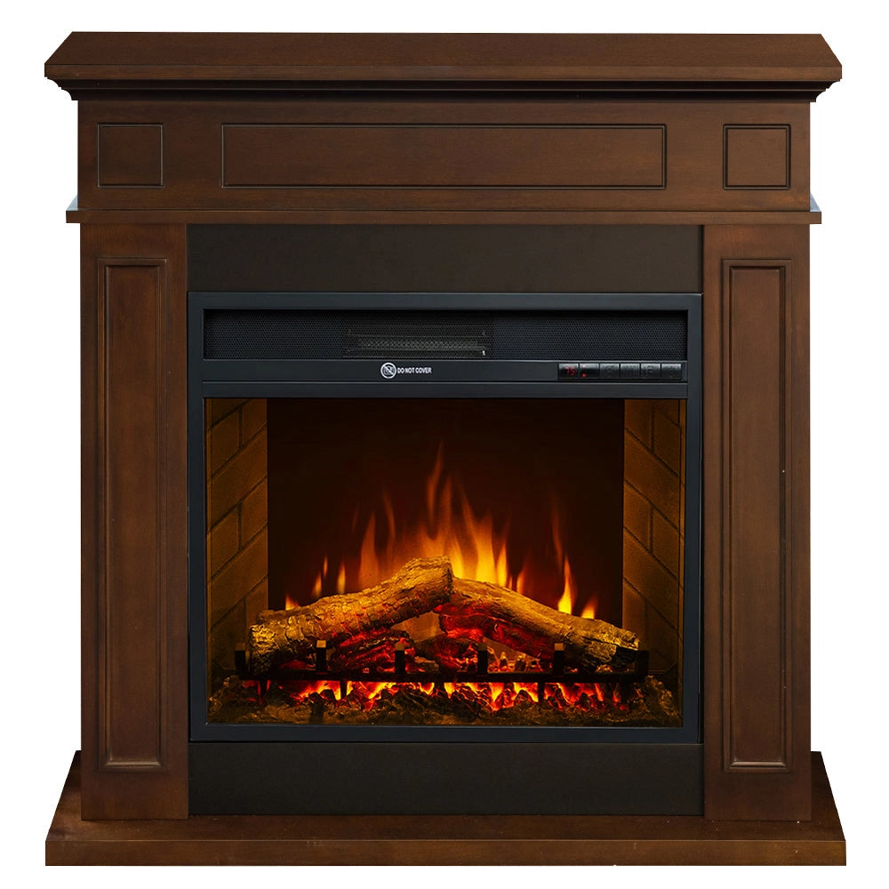 Camino elettrico caminetto da terra JEFFERSON in legno Noce L 89,5 x H90,5 x P28