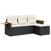 Set Divani da Giardino 4 pz | Set Salotto da Giardino con Cuscini Nero in Polyrattan