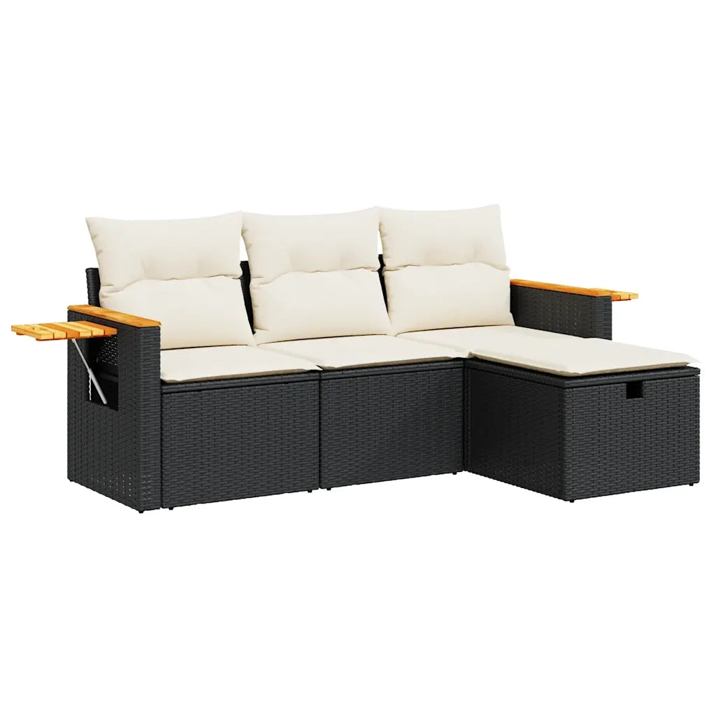 Set Divani da Giardino 4 pz | Set Salotto da Giardino con Cuscini Nero in Polyrattan