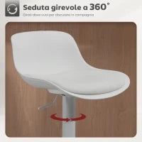Set 2 Sgabelli da Bar con Schienale, Altezza Regolabile, Seduta Girevole in Pelle PU e Poggiapiedi, Bianco