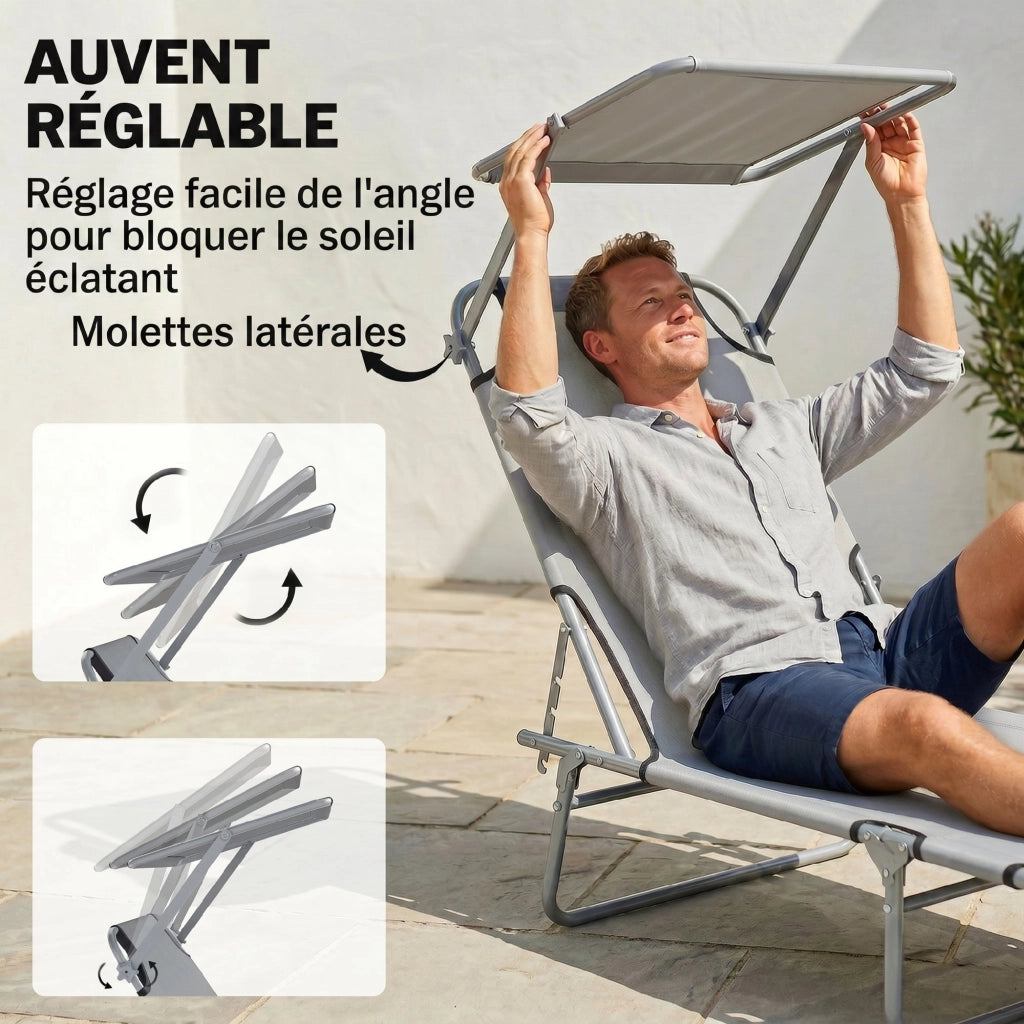 Chaise longue pliante ¨C zephmum ¨C grigio chiaro 187x58x36 cm