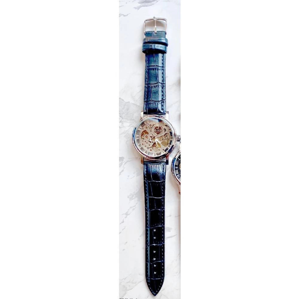 Trade Shop - Orologio Polso Zcc T001 Uomo Automatico Cinturino Pelle Casual Blu Quadrante Silver -