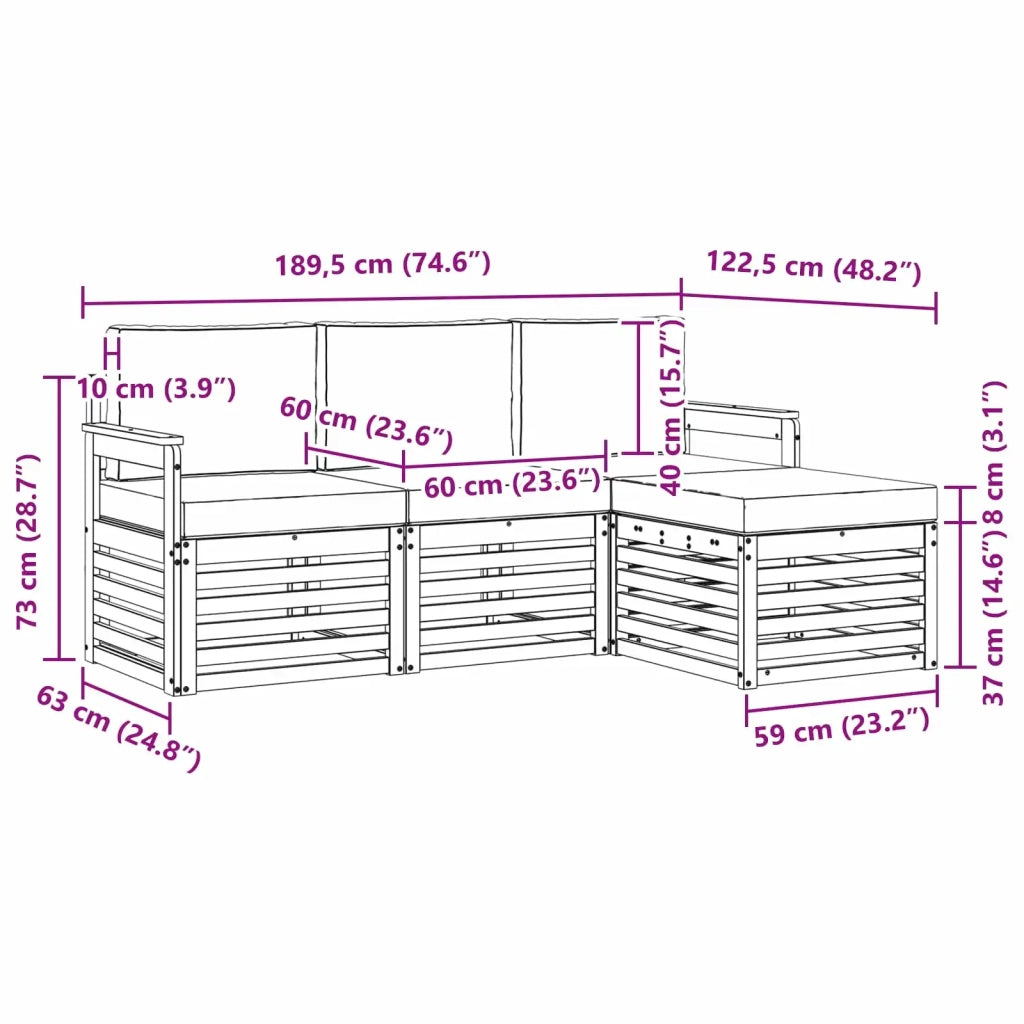 Set di divani da esterno con cuscino 4 pcs Naturale e Beige 3374598