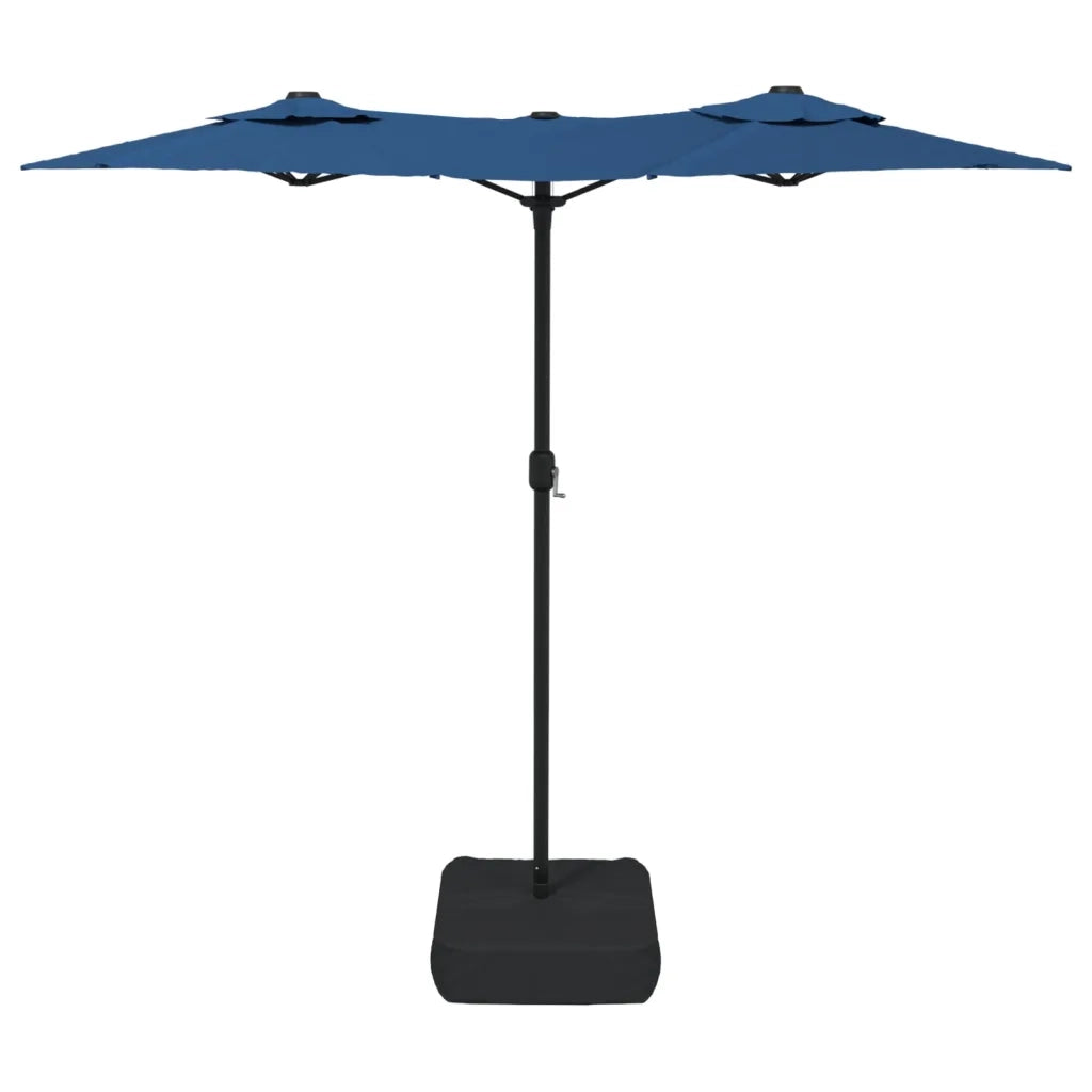 Ombrellone a Doppia Testa con LED Azzurro 316x145 cm 362976