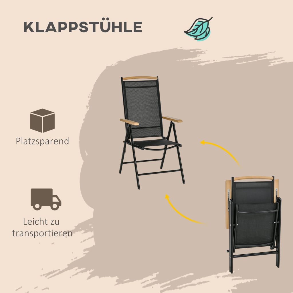 SET DA GIARDINO PIEGHEVOLE 6 POSTI 140x90 cm Alluminio Nero