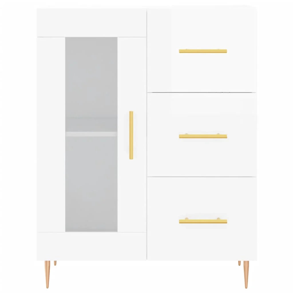 Buffet credenza cassettiera mobiletto mobile contenitore organizer per cucina soggiorno finitura lucida 69,5 x 34 x 90 cm legno ingegnerizzato bianco 02_0030711