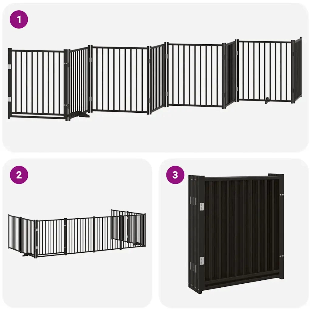 vidaXL Cancello Cani Porta Pieghevole Nero 8 Pannelli 640 cm Pioppo