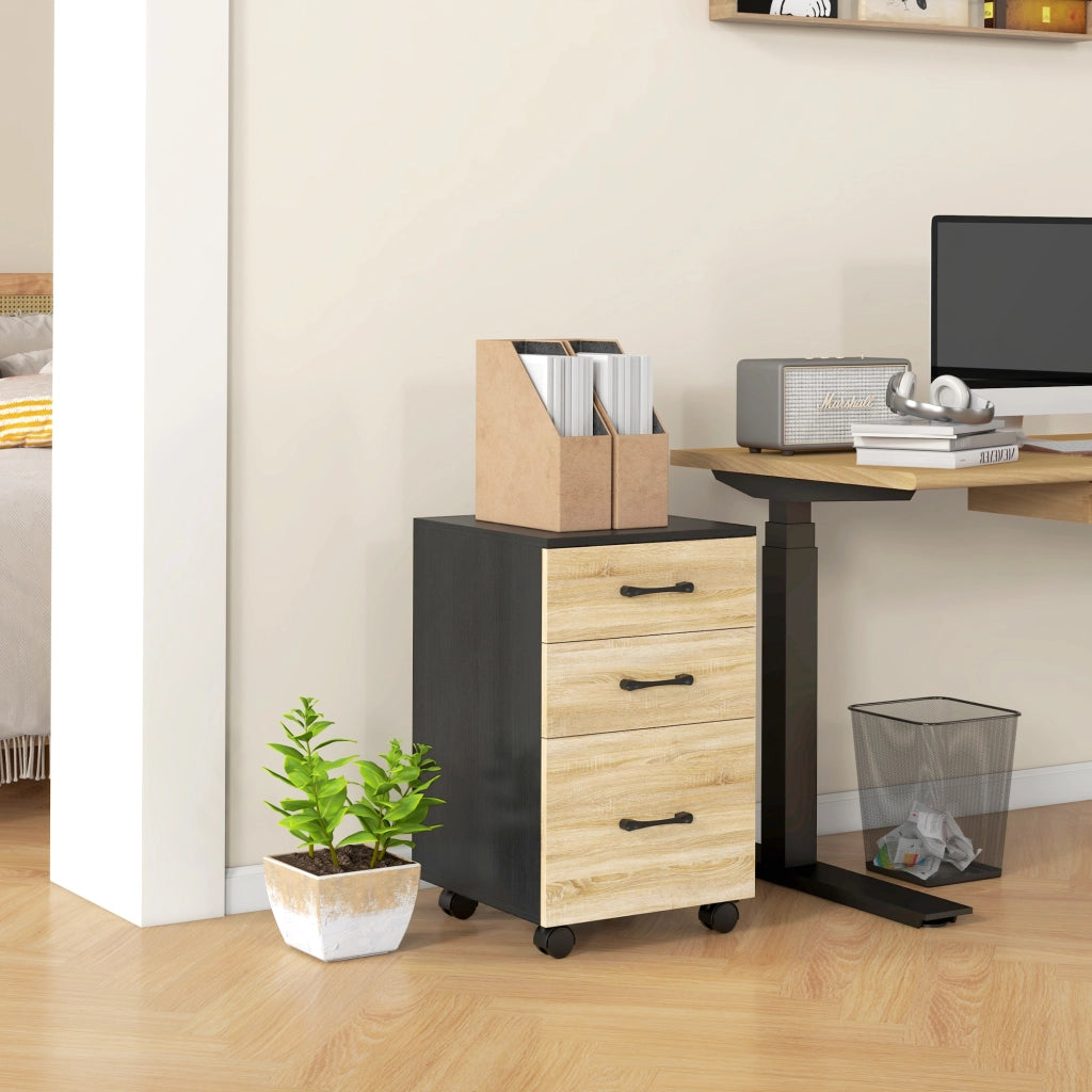 Cassettiera ufficio con ruote e cassetti ¨C Xylo ¨C Rovere e nero 40x42x65cm