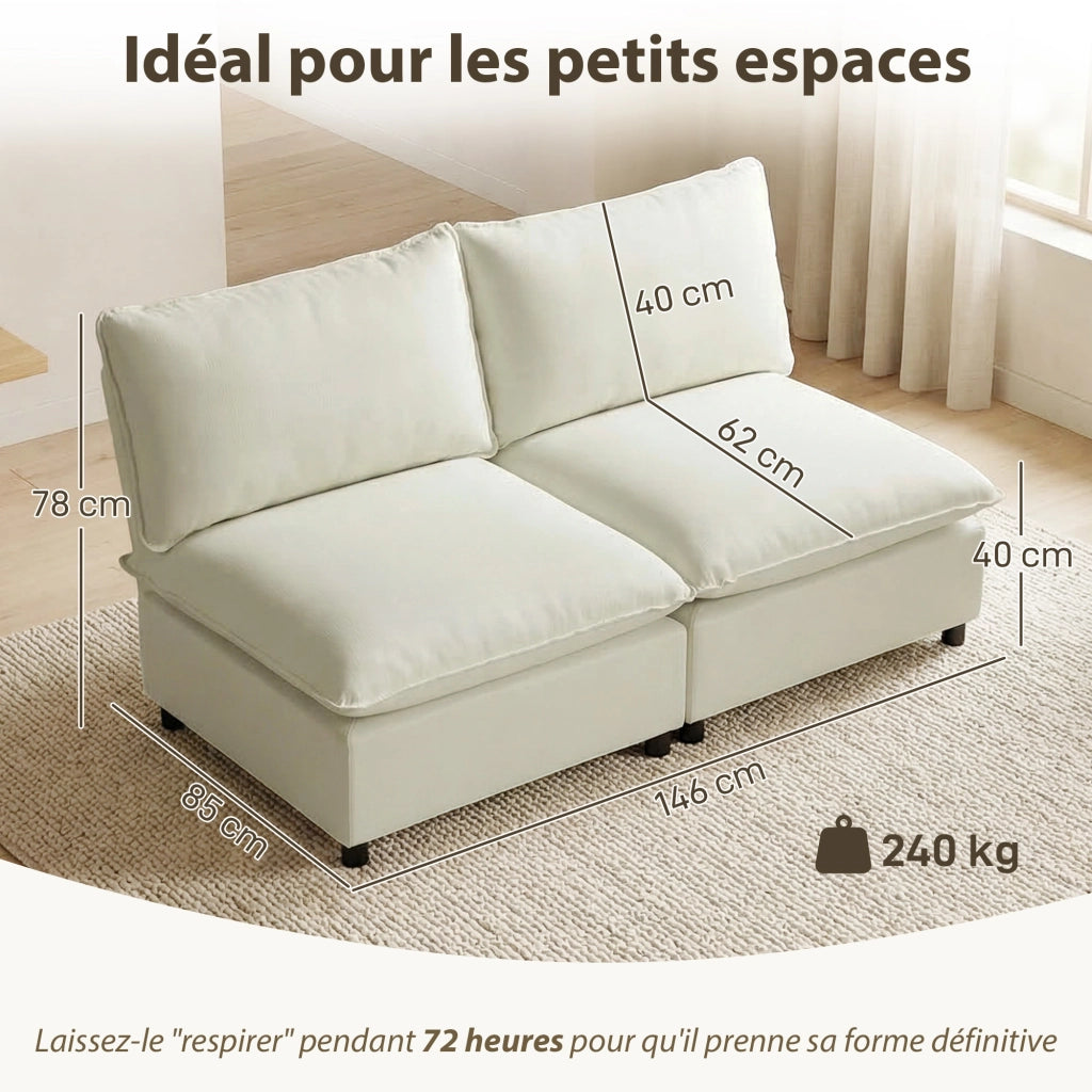 Divano 2 posti modulabile ¨C zephmum ¨C crema 146 cm senza braccioli