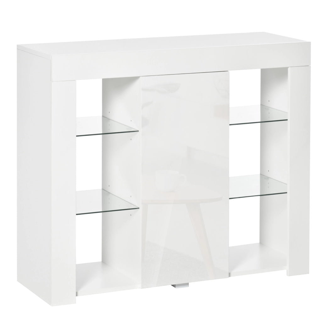 Credenza Moderna con Luci LED e Mensole in Vetro ¨C zephmum ¨C Bianco Lucido Legno 97x35x83