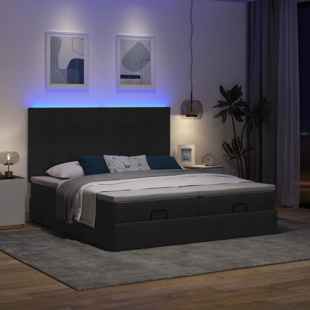 Struttura Letto Pouf con Materassi Nero 160x200 cm in Tessuto 3314536
