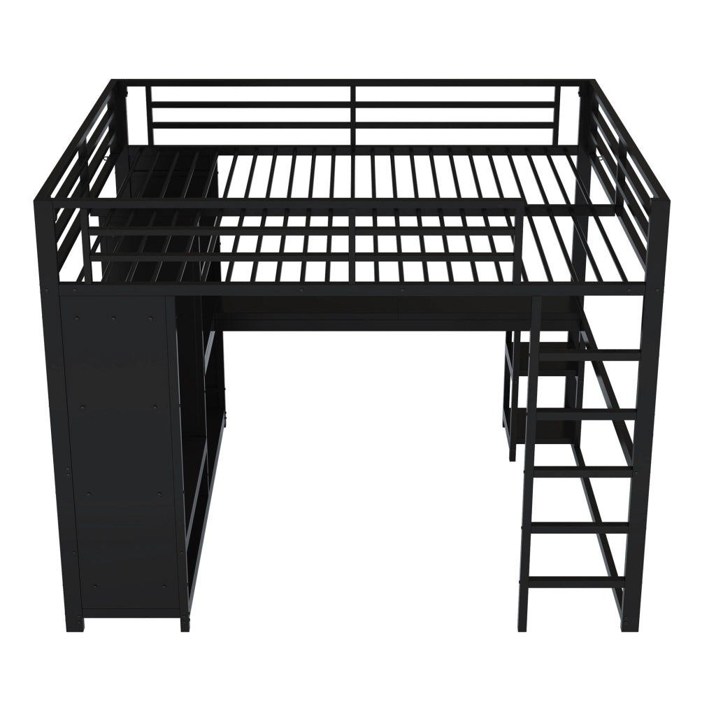 Letto a soppalco 160x200 in metallo con scrivania LED nero