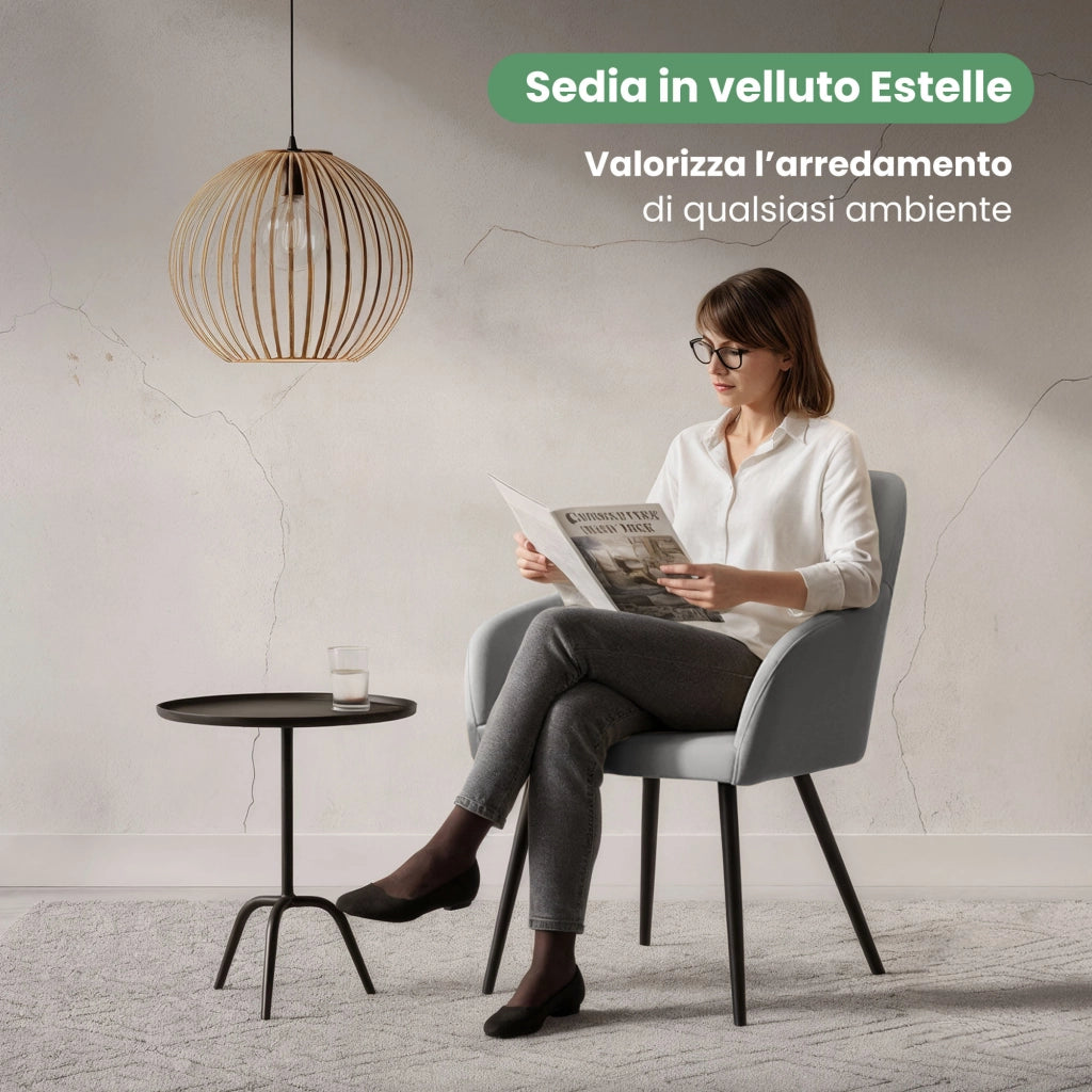 Set di 2 Sedie in velluto liscio ESTELLE Grigio gambe nere