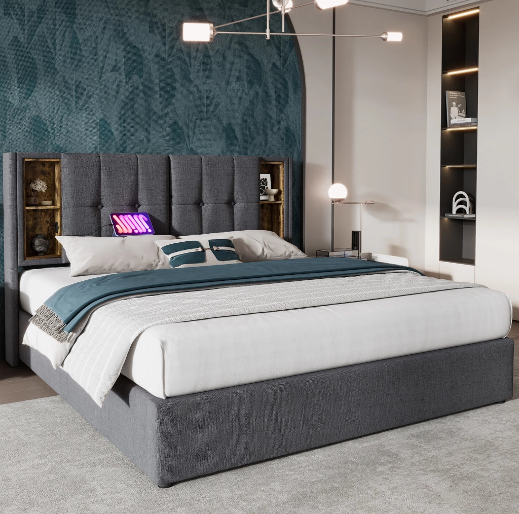 Letto imbottito contenitore 140x200 cm grigio con ricarica