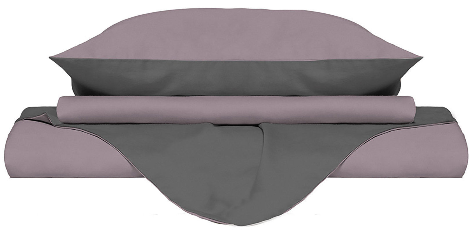 Copripiumino Singolo con Sacco e Federe Doubleface Rosa Antico/Fumo