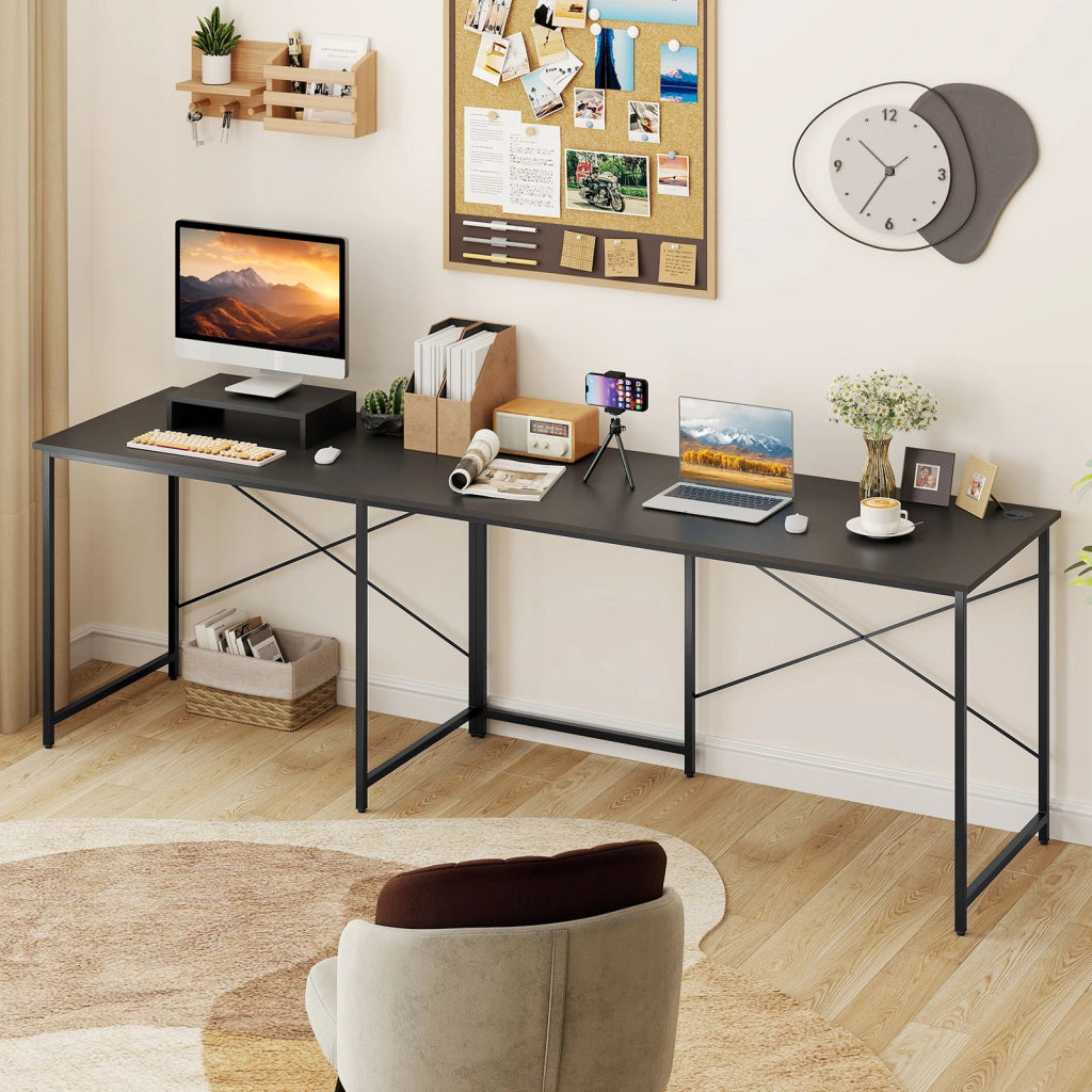 Scrivania computer L 240 cm angolare convertibile supporto monitor-Tavolo ufficio 2 persone metallo robusto lavoro gioco Grigio