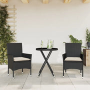 Set da BistrÃ² 3 pz con Cuscini Nero Polyrattan e Vetro
