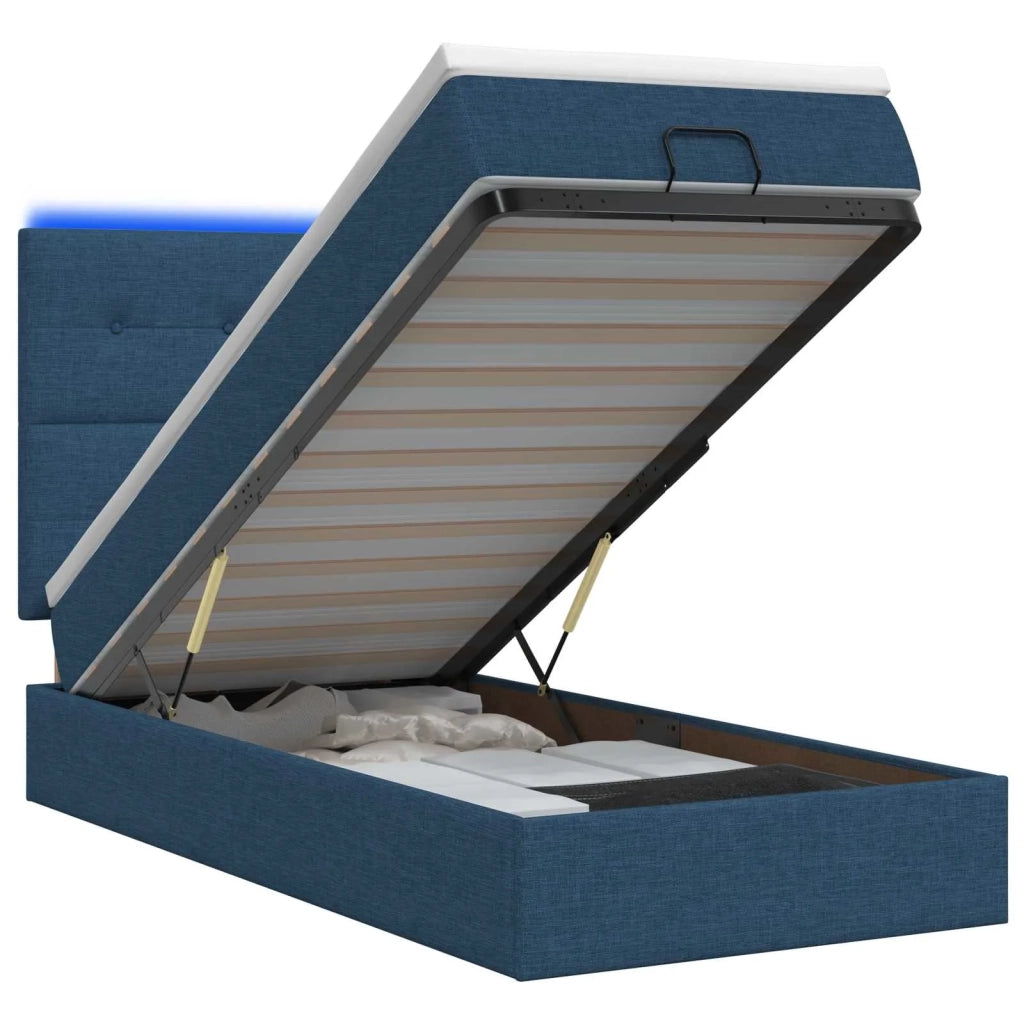 Letto Ottomano con Materasso e LED Blu 90 x 200 cm Tessuto 3458047
