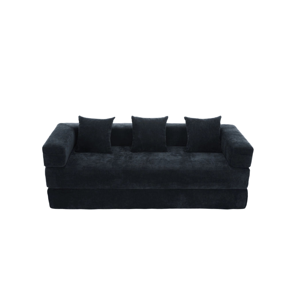 Divano modulare con tasche laterali in chenille nero
