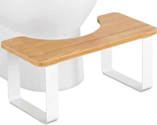Toiletkruk in metallo con struttura in legno, 17,8 cm badkamerkruk per adulti, kruk antiscivolo, kruk salvaspazio per adulti e bambini, bianca