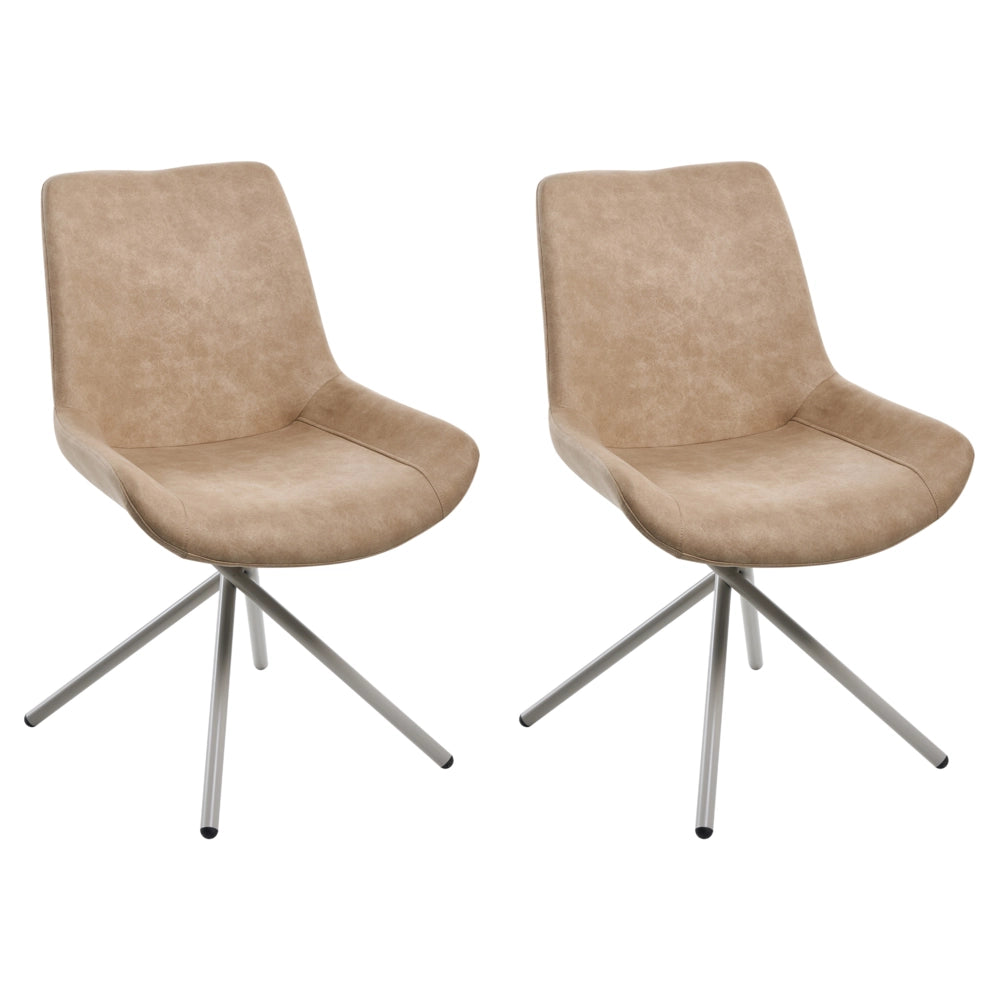 Set di 2 sedie da pranzo in finta pelle scamosciata beige con gambe incrociate, stile retrò