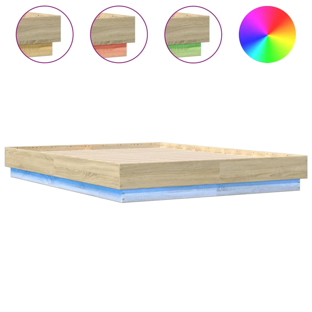 Giroletto con Luci LED-Struttura Letto Rovere Sonoma 135x190 cm