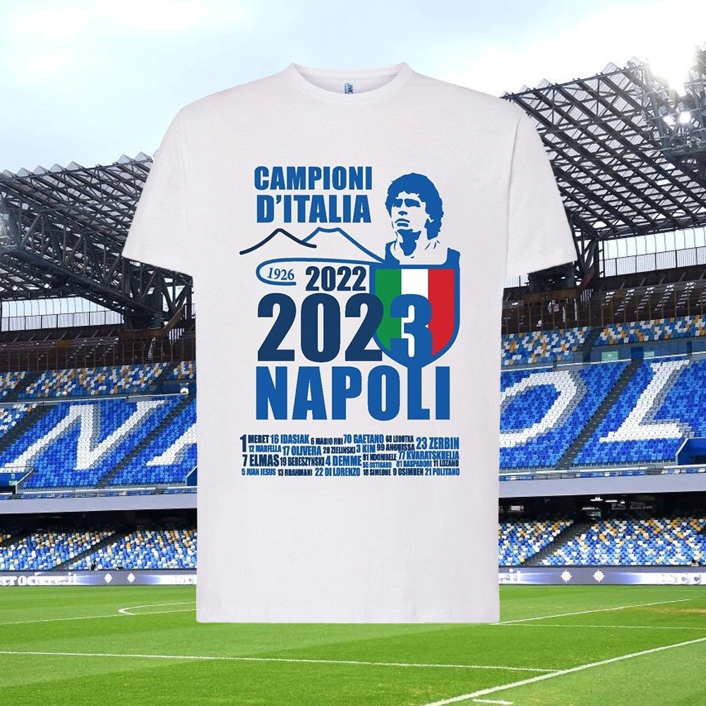 Trade Shop - Maglietta Ssc Napoli Tshirt Bianca Con Stampa Campioni D'italia 2023 Calcio -