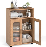 Armadietto da bagno con scomparto aperto, 2 ante e ripiano regolabile, armadio da pavimento per cucina e soggiorno, 60 x 30 x 83 cm (naturale)