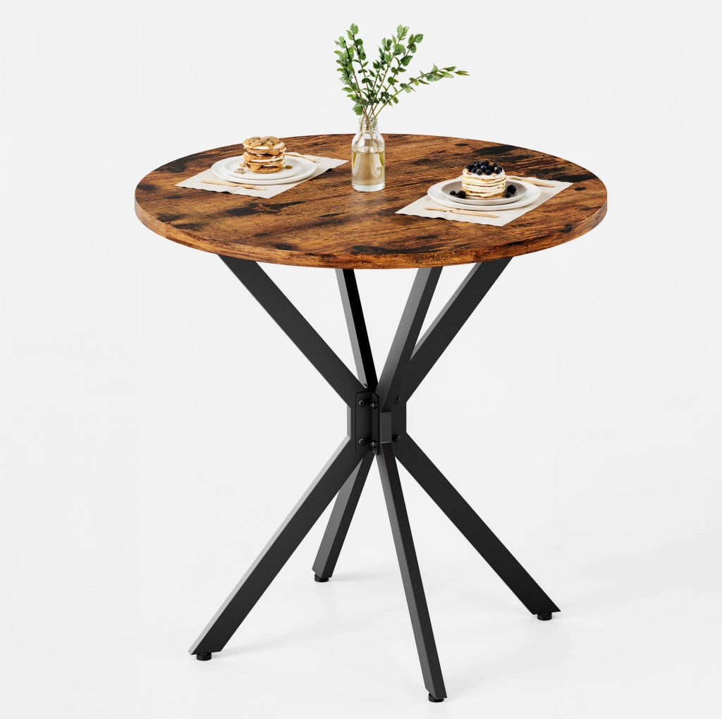 Tavolo da pranzo rotondo 80 cm stile industriale marrone nero per cucina e ufficio