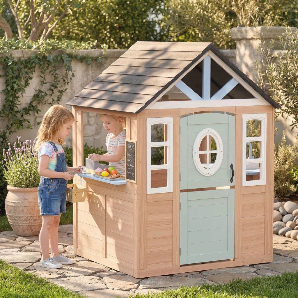 Casetta Bambini Giardino Legno con Cucina Gioco ¨C Zephmum ¨C Naturale 120x120x120