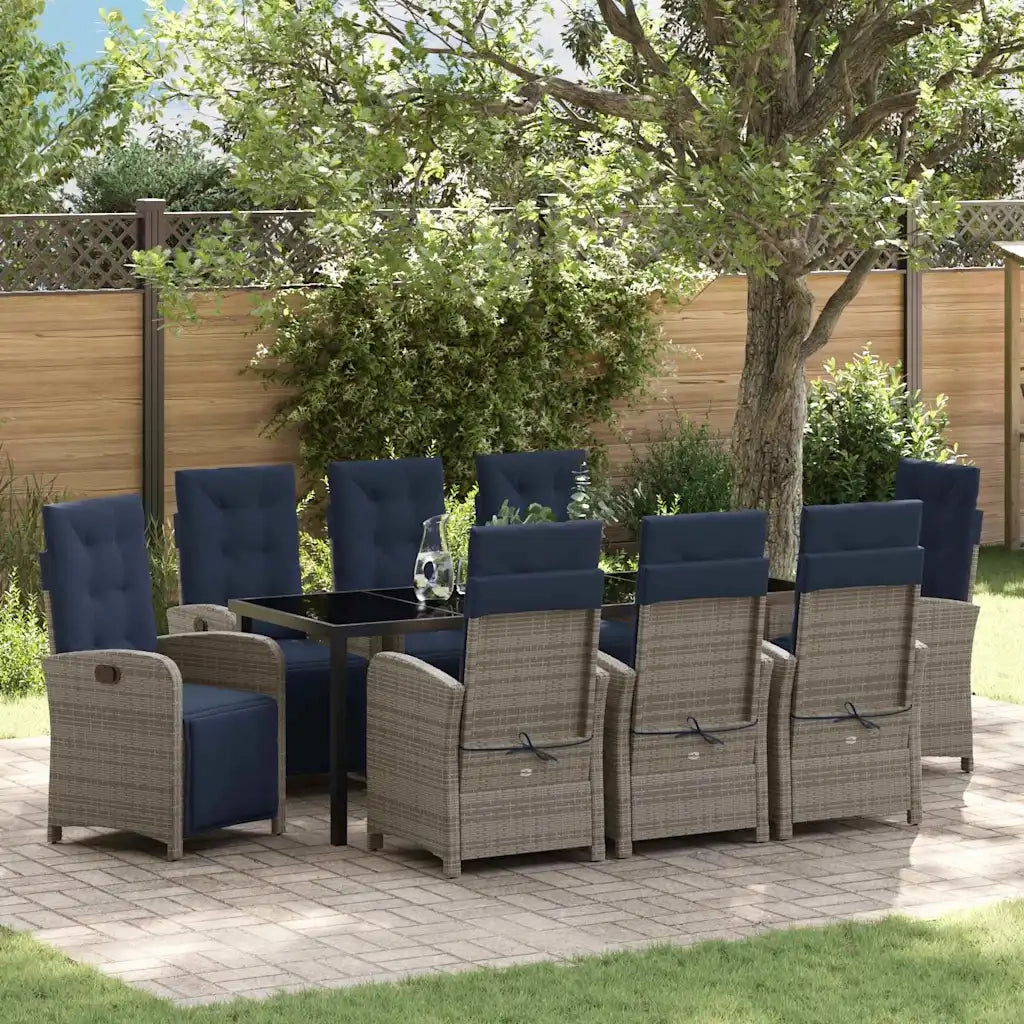 Set da Pranzo per Giardino con cuscino 9 pcs Grigio polyrattan 3380364