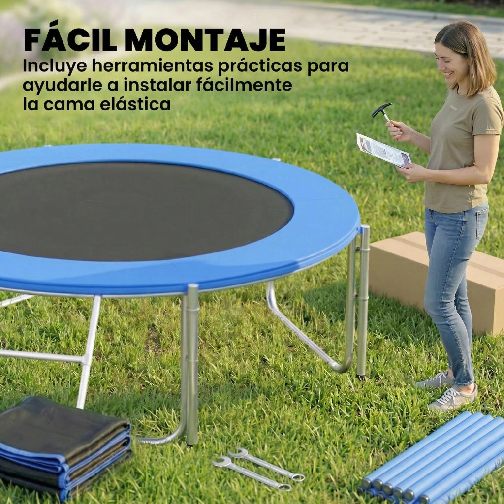 Trampolino da giardino con rete di sicurezza e scala ¨C zephmum ¨C Blu ?244 cm