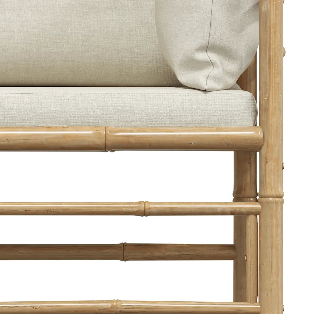 Divano Angolare da Giardino con Cuscini Bianco Crema in Bambù 313145