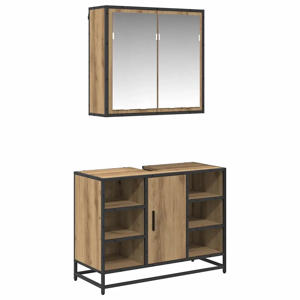 Set di mobili per il bagno con porta 2 pcs Rovere artigianale 3402460