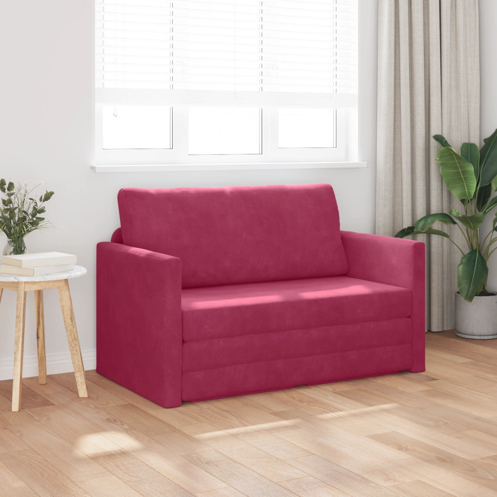 Divano Letto da Terra 2-in-1 Rosso Vino 124x204x61 cm Velluto