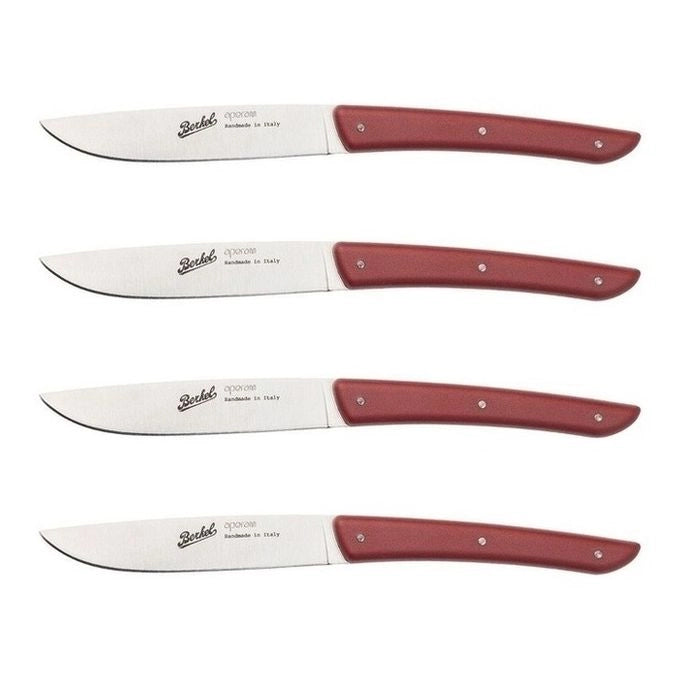Berkel KCO4SW11SMRBL Set di 4 Coltelli da Bistecca Acciaio Inox 11 cm Manico Ergonomico Rosso