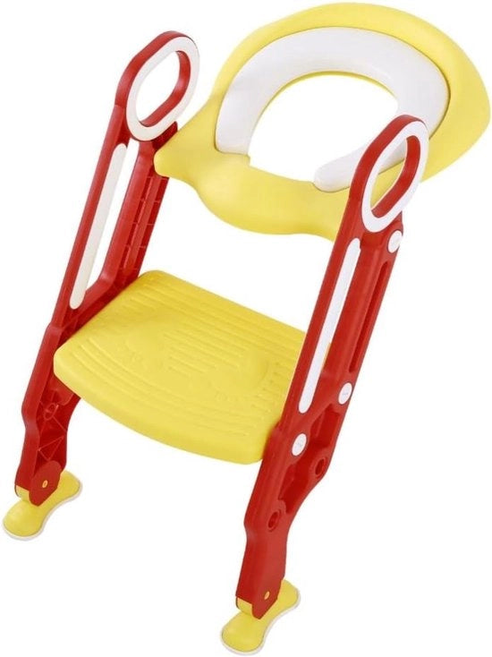 Addestratore per il bagno - potenziale addestratore - contenitore - universale - trappola regolabile - progettazione di seduta morbida - pieghevole - antiscivolo - 1 anno - rosso - giallo