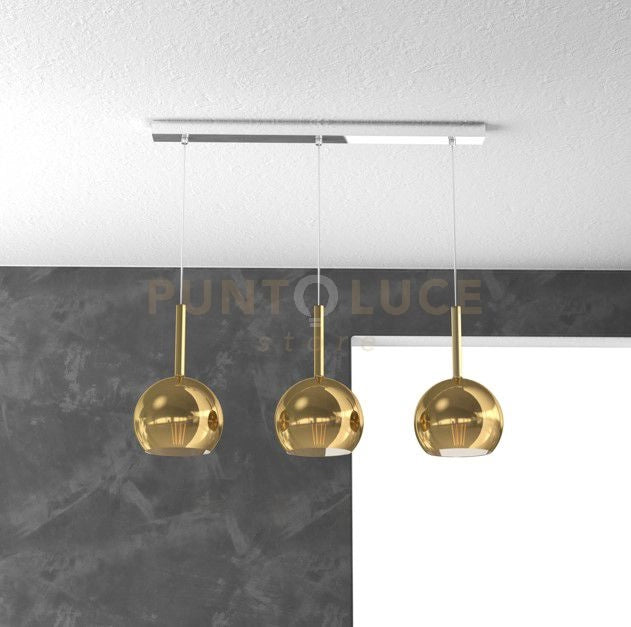 SOSP. CROMO RETTANGOLARE 3 LUCI VETRI TUTTI PICCOLO ORO 1155CR-S3 RP-OR