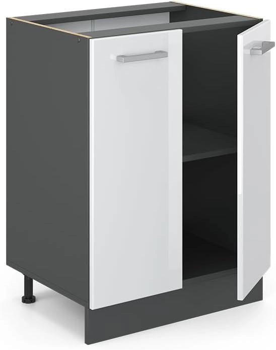 Mobiletto base cucina R-line, Bianco lucido/Antracite, 60 cm senza piano di lavoro
