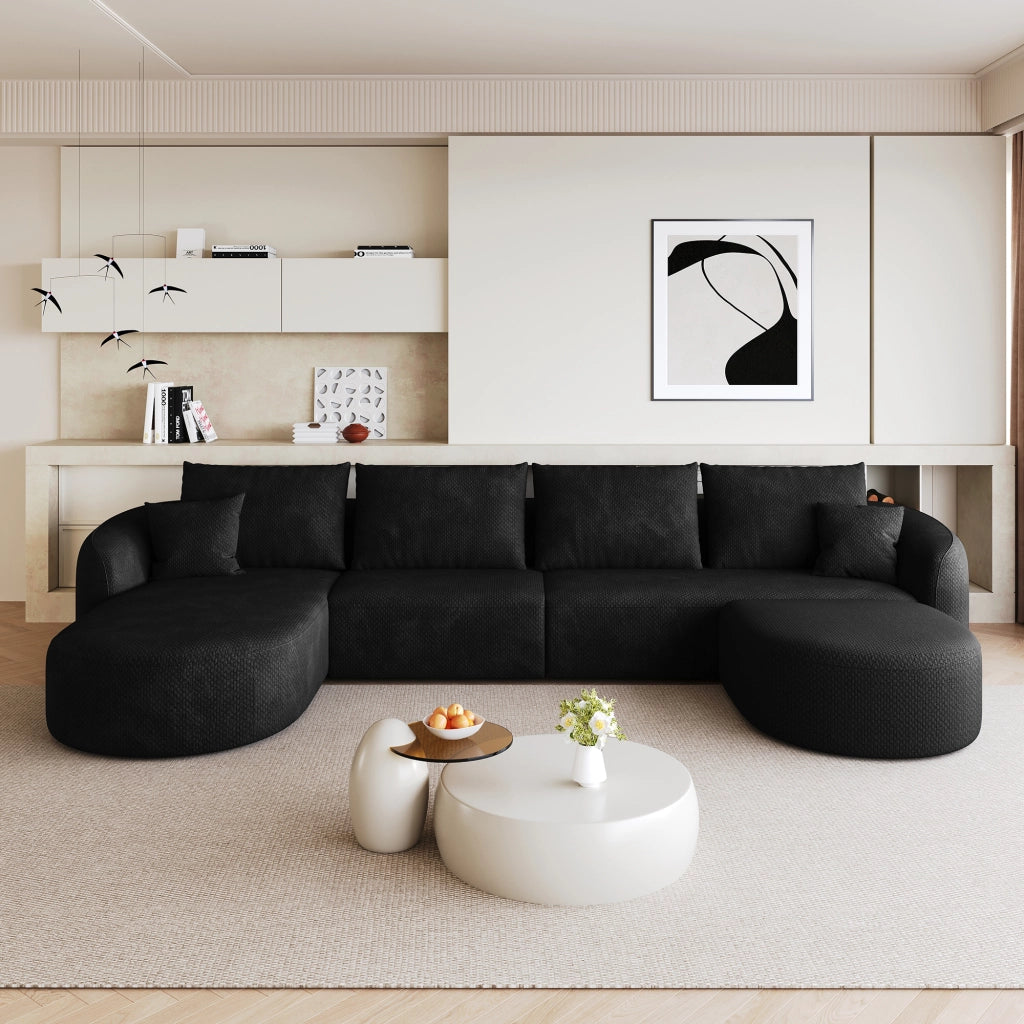 Divano angolare modulare senza montaggio in tessuto nero per soggiorno e camera da letto 336 × 168 × 85 cm