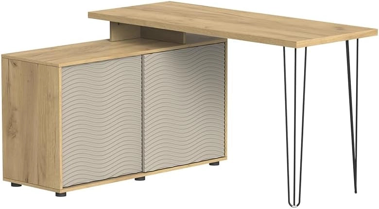 Scrivania angolare Notivo, Nero, 135 x 55 cm con schedario, adatto per ufficio domestico e studio