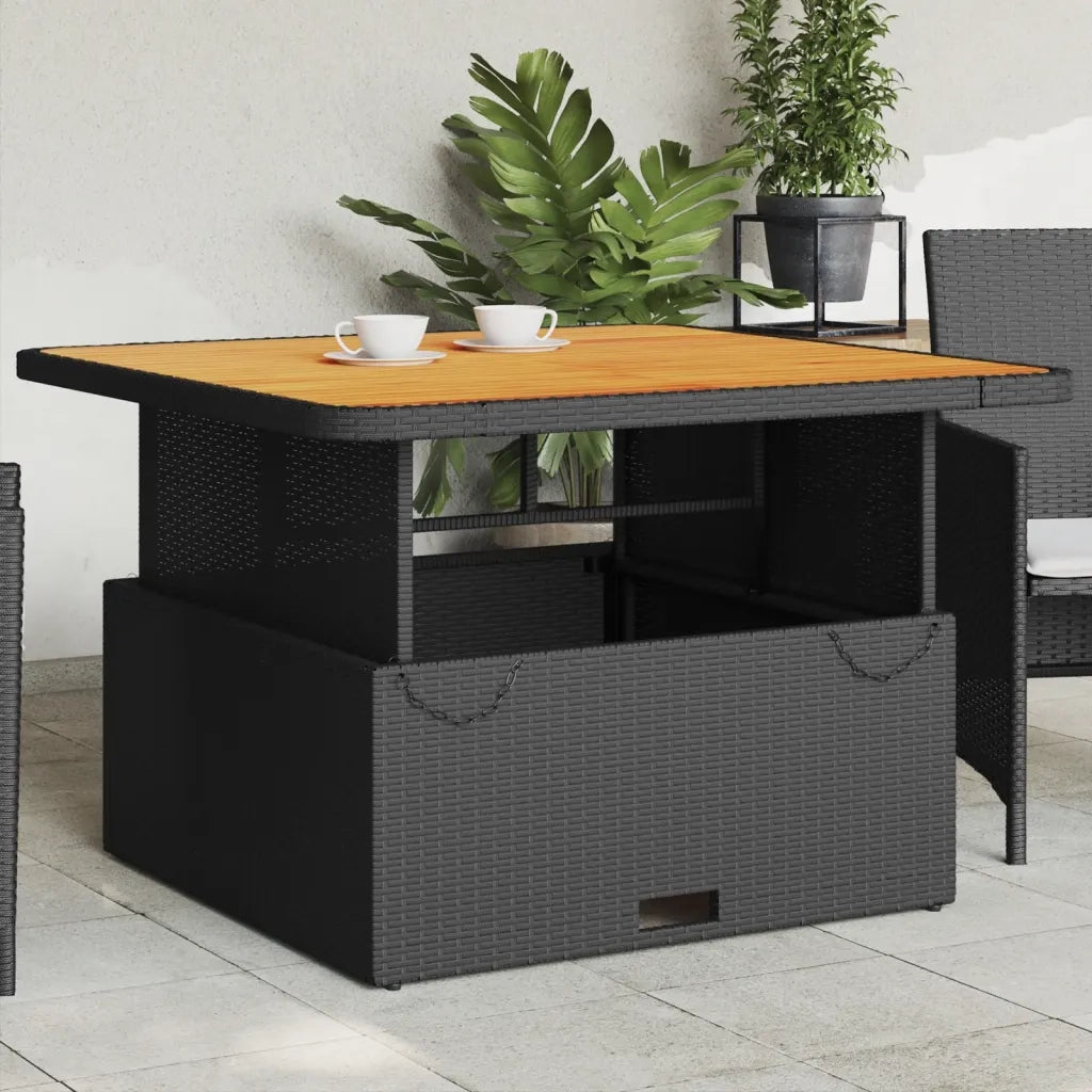 Tavolo da Giardino | Tavolino da esterno Nero 110x110x71 in Polyrattan e Legno Acacia