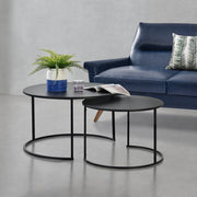 Set 'Korenica' da 2 Tavolini Rotondi da Salotto, Sovrapponibili, Struttura in Ferro - Nero [en.casa]