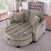 Divano letto 2 in 1 con pouf contenitore; 132x129x93 cm; eucalipto; marrone